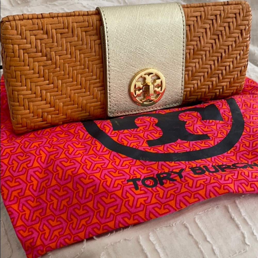 Tory Burch straw clutch